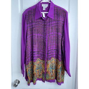 Diane Gilman Vintage Purple/Multicolored Sequin Silk Blouse Size 2XL